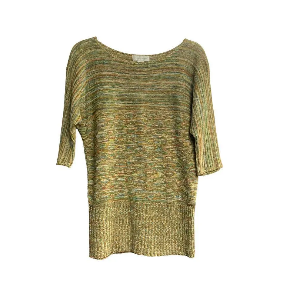 CHRISTOPHER & BANKS Gold Sweater With Green Metallic Threads Size Petite Small - Image 4