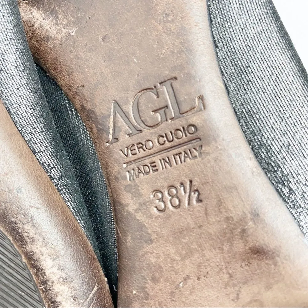 AGL Black Patent Leather Cap Round Toe Ballet Flats, EU 38.5 Size 7.5 - Image 3