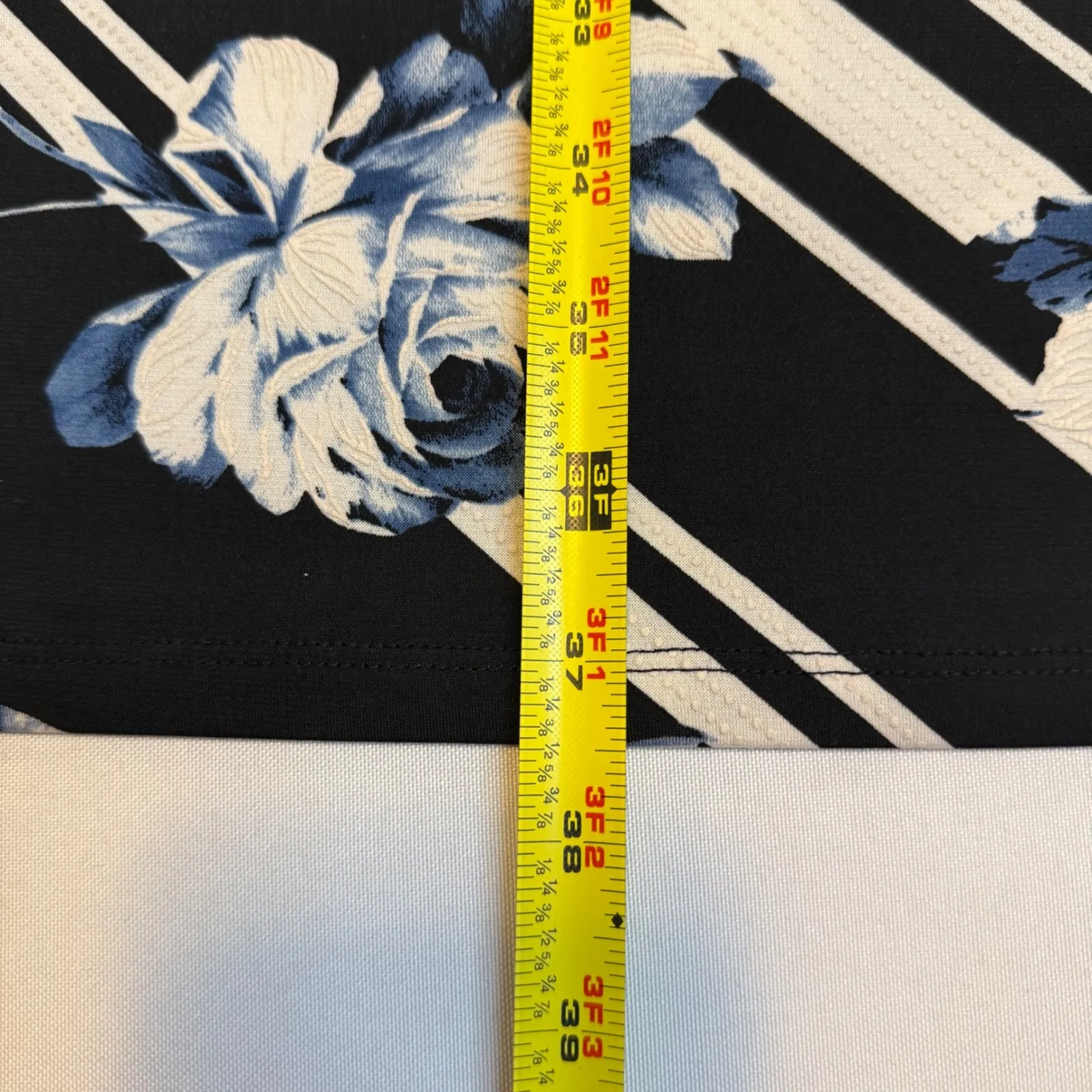 Roz & Ali Women Black Blue Floral Stripe Short Sleeve Knee Length Dress Size M # - Image 7