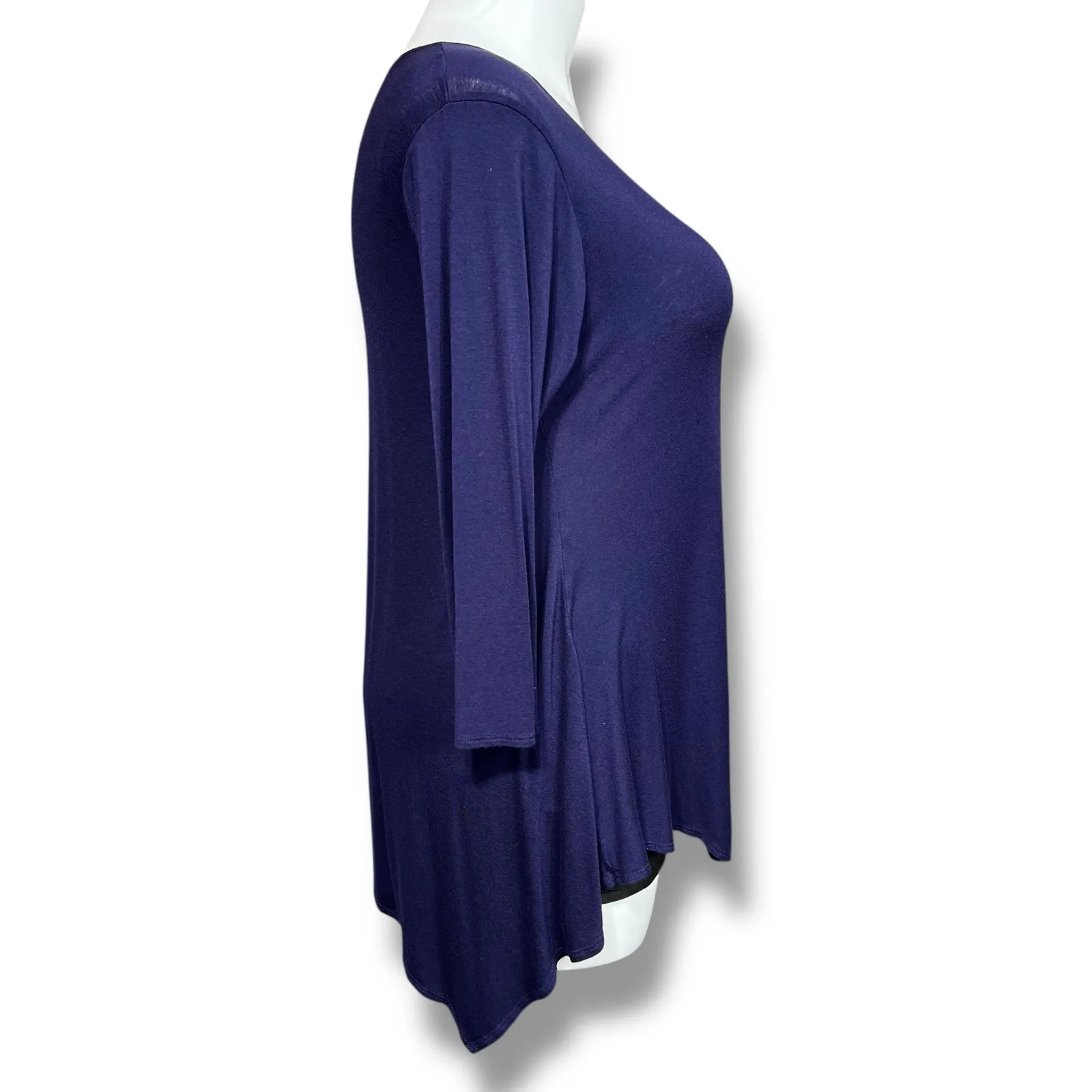 Isaac Liev Womens Swing Top T Shirt Stretch Asymmetrical Navy Blue Large XL - Image 2