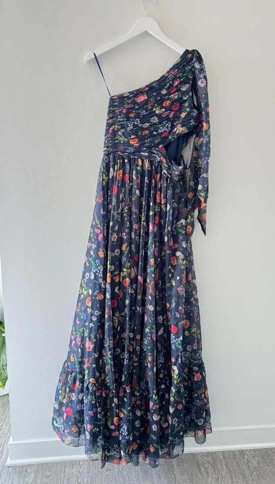 MAC DUGGAL One Shoulder Cut Out Navy Floral Gown 12 - Image 8