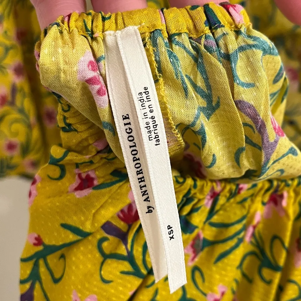 Anthropologie The Magnolia Yellow Floral Tie Back
Cut-Out Romper XS NWOT - Image 6