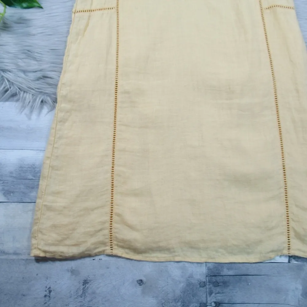 FAHERTY Ellis Yellow Organic Linen Eyelet Ruffle Summer Shift Dress Size Small - Image 8
