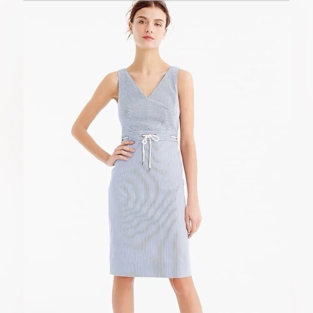 J. Crew NWT Blue‎ Striped Rope Tie Waist V-Neck Sleeveless Dress Size 10 - Image 7