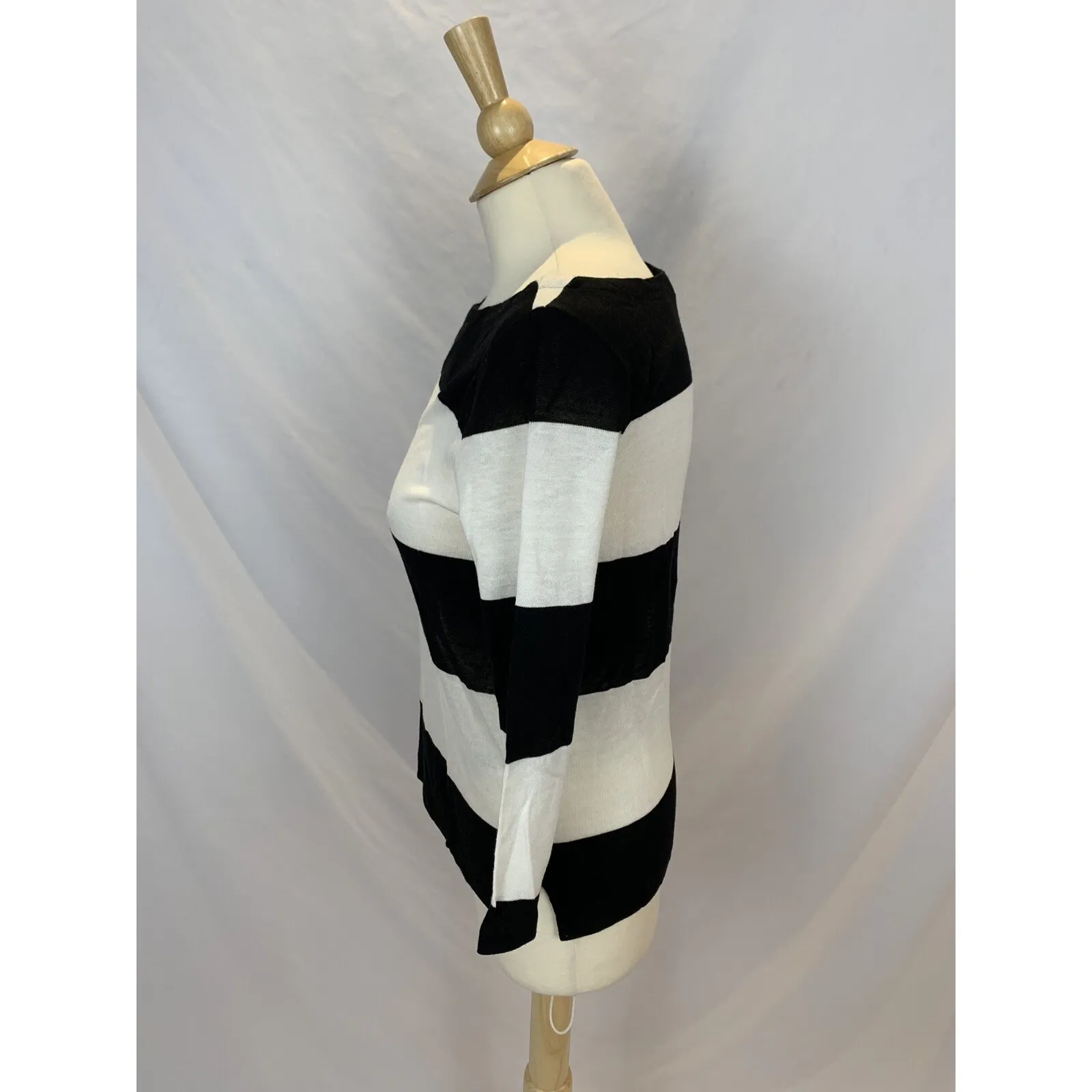 J Crew Linen Blend Pullover Sweater Black & White Striped Classic Preppy Size XXS - Image 2