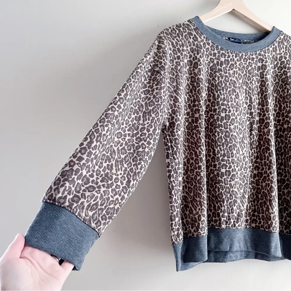 Splendid Leopard Print Crewneck Pullover‎ Sweater in Tan & Brown, Size XL - Image 7