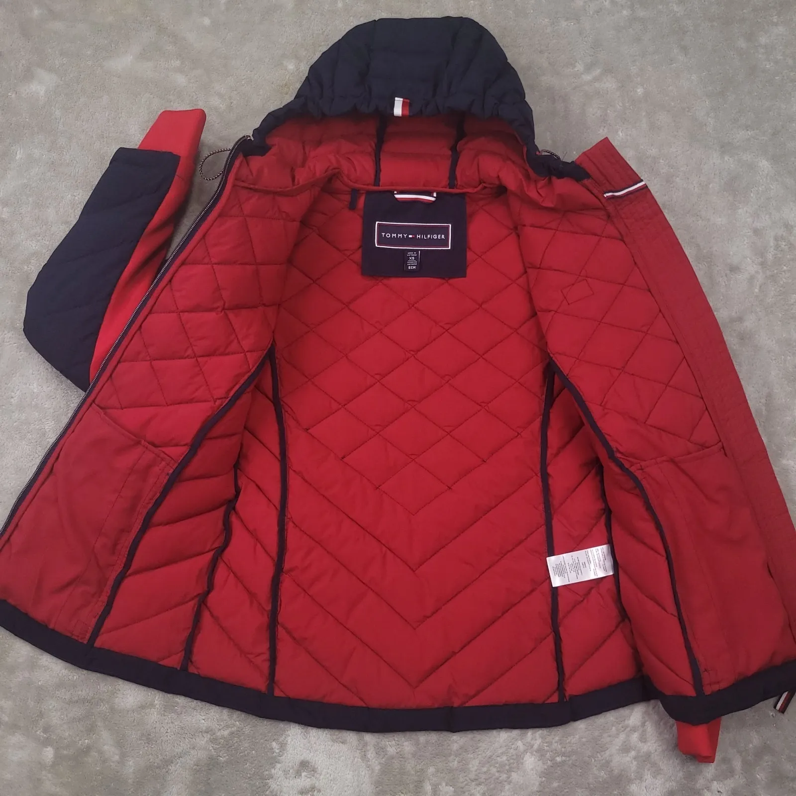 Tommy Hilfiger Puffer Jacket Blue Hooded Full Zip Packable Women's Size XS - Image 4