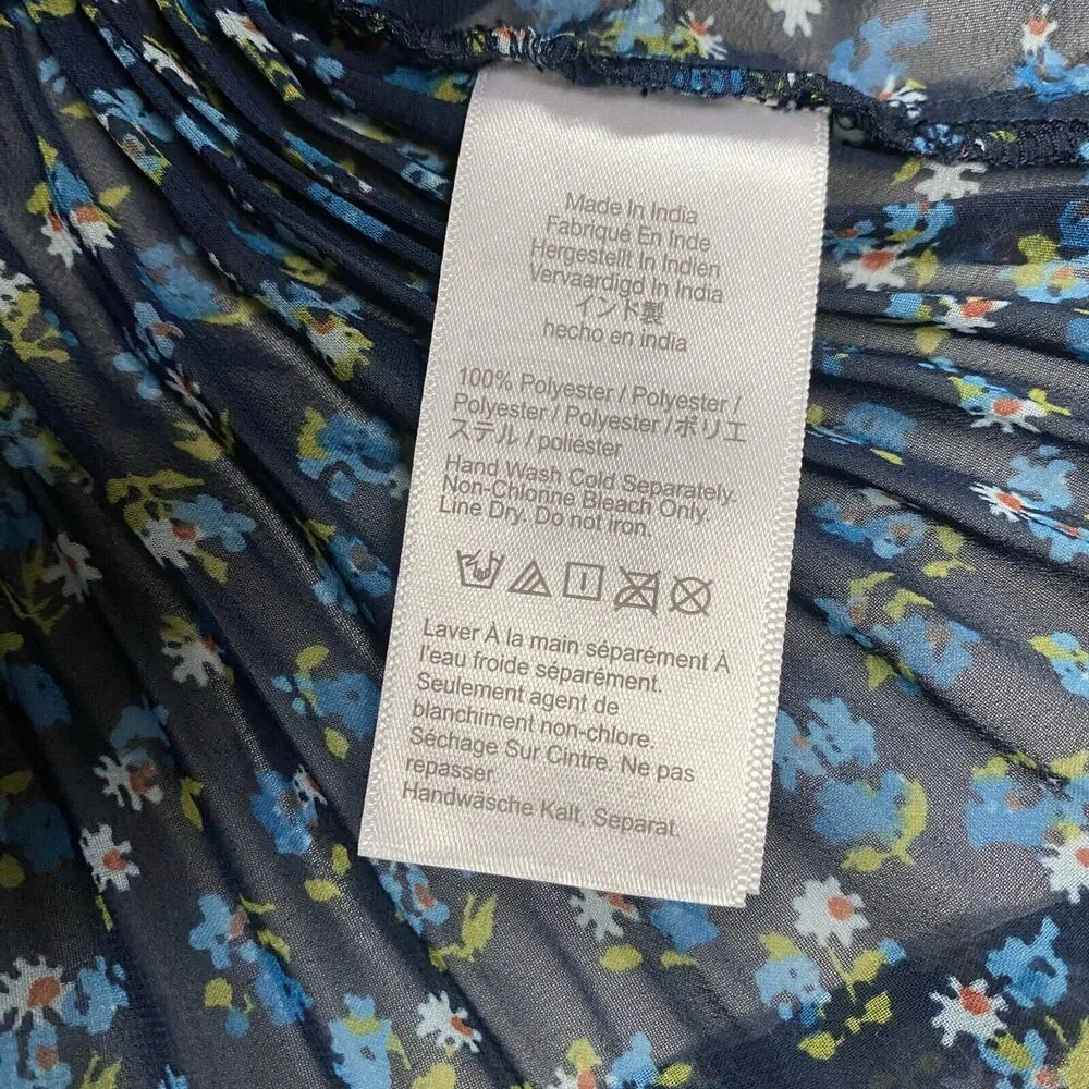 MADEWELL Women Small Crinkle Deep Blue Floral Georgette Mini Dress Cottagecore - Image 11