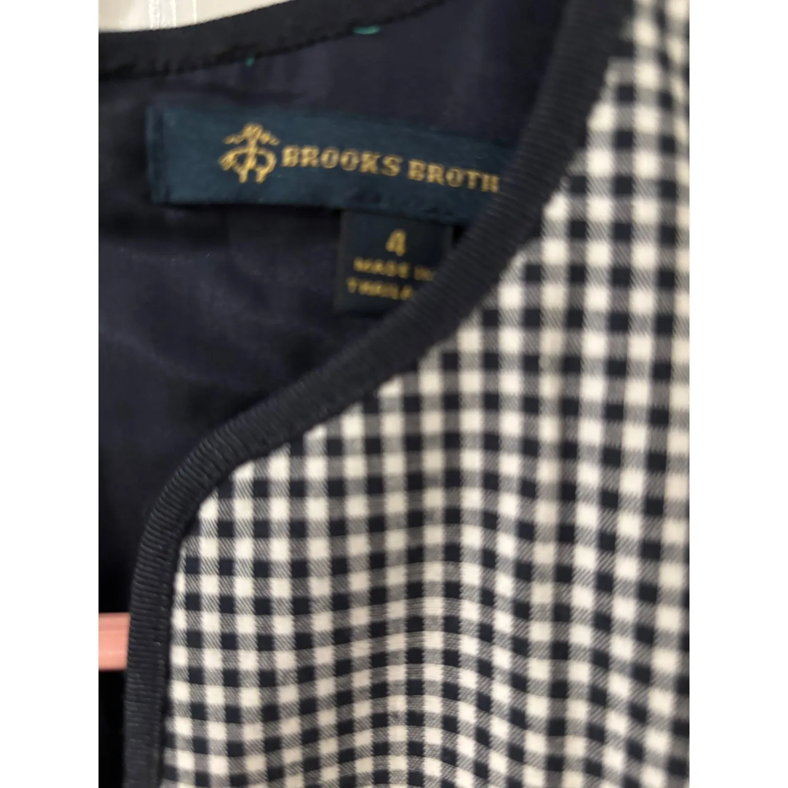 Brooks Brothers Navy‎ White Gingham Sleeveless Dress Career Sz 4 - Image 3