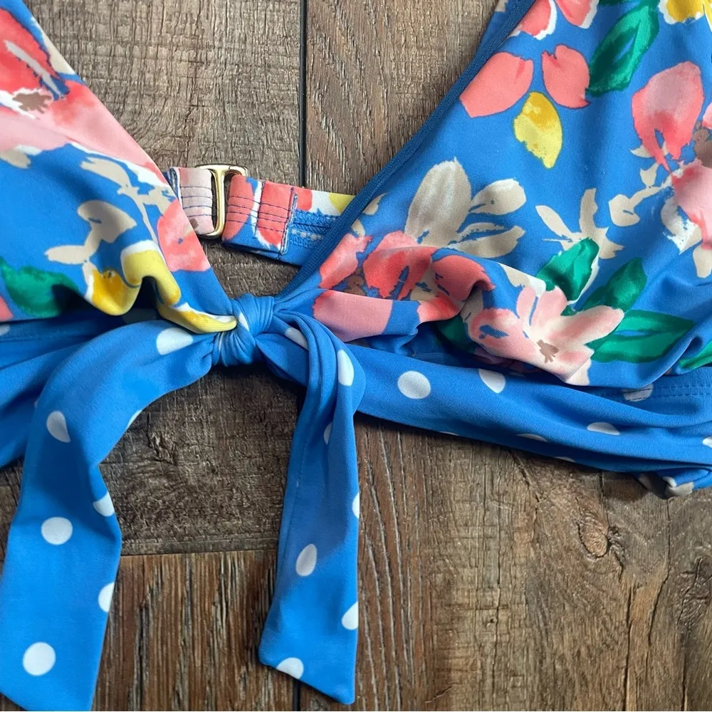 Time and Tru Womens Swim Bikini Top Blue Floral Ruffle Tropical Size Large - Image 5