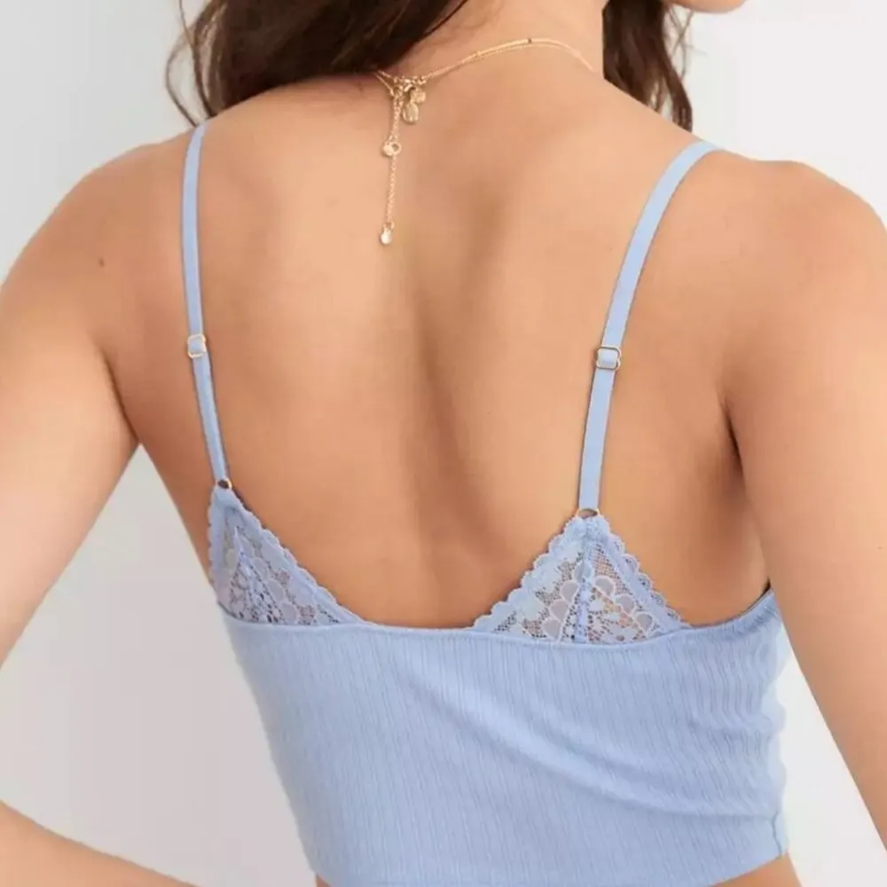 NWT Aerie Light Blue Ribbed Lace Bra Crop Top - Size: XL - Image 9