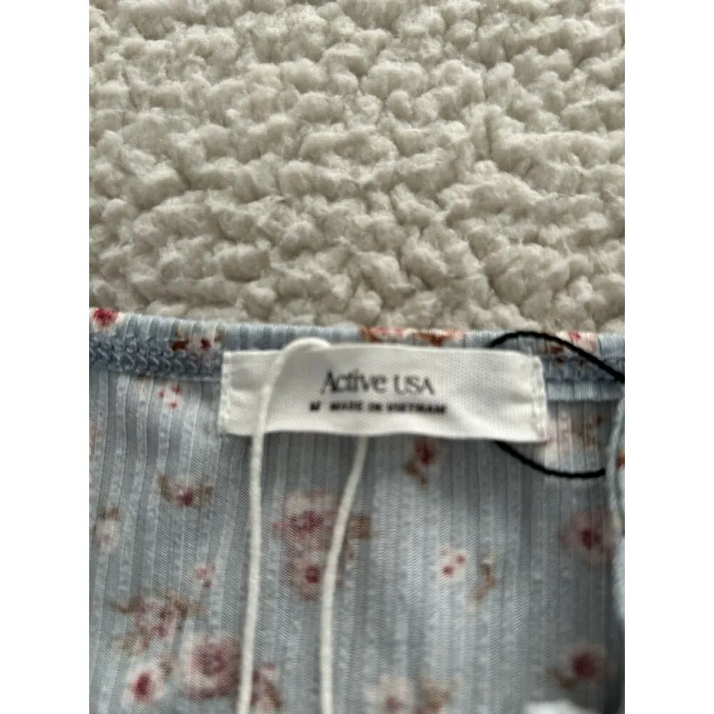 ACTIVE USA Women's Rib Knit Bustier Cami Tank Blue Ditsy Floral Body-con Dress M - Image 5