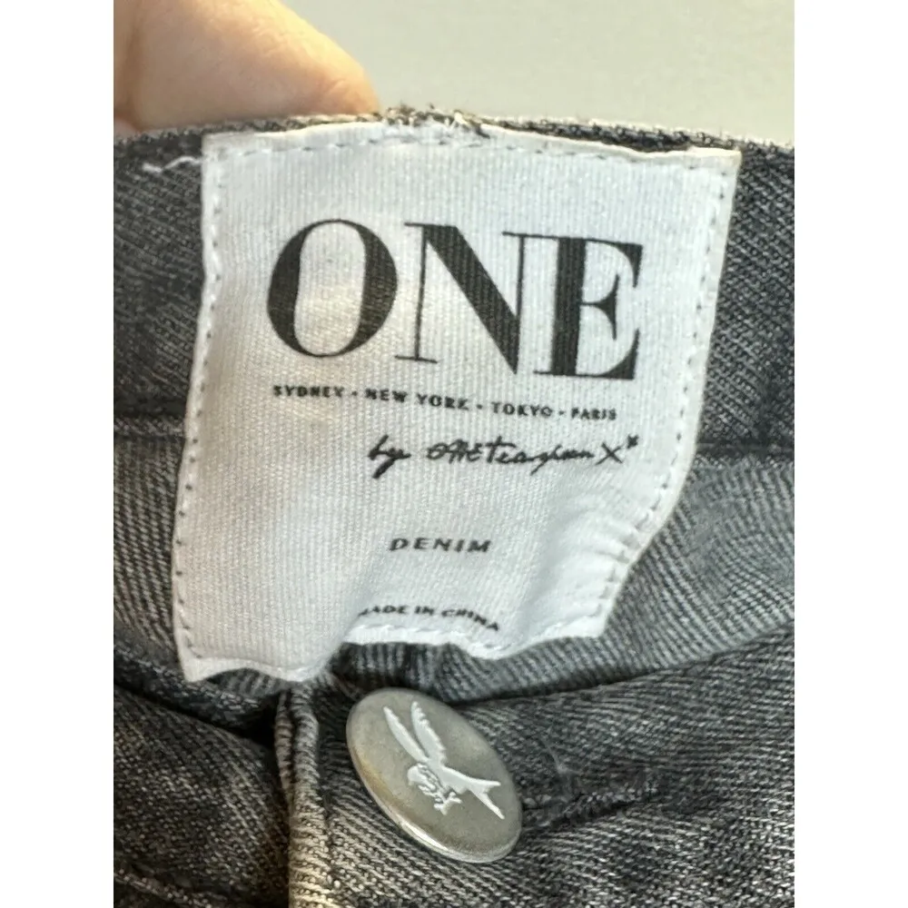 One Teaspoon One x  Outlaws Distressed Cut Off Denim Shorts Phantome Black Sz 27 - Image 5