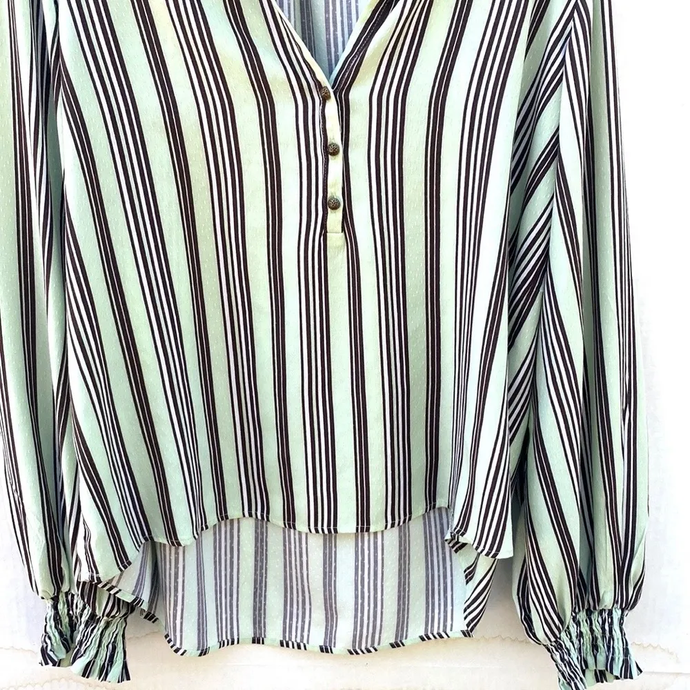 Anthropologie Maeve womens medium Striped Boho Green-Brown puff Long sleeve top - Image 4