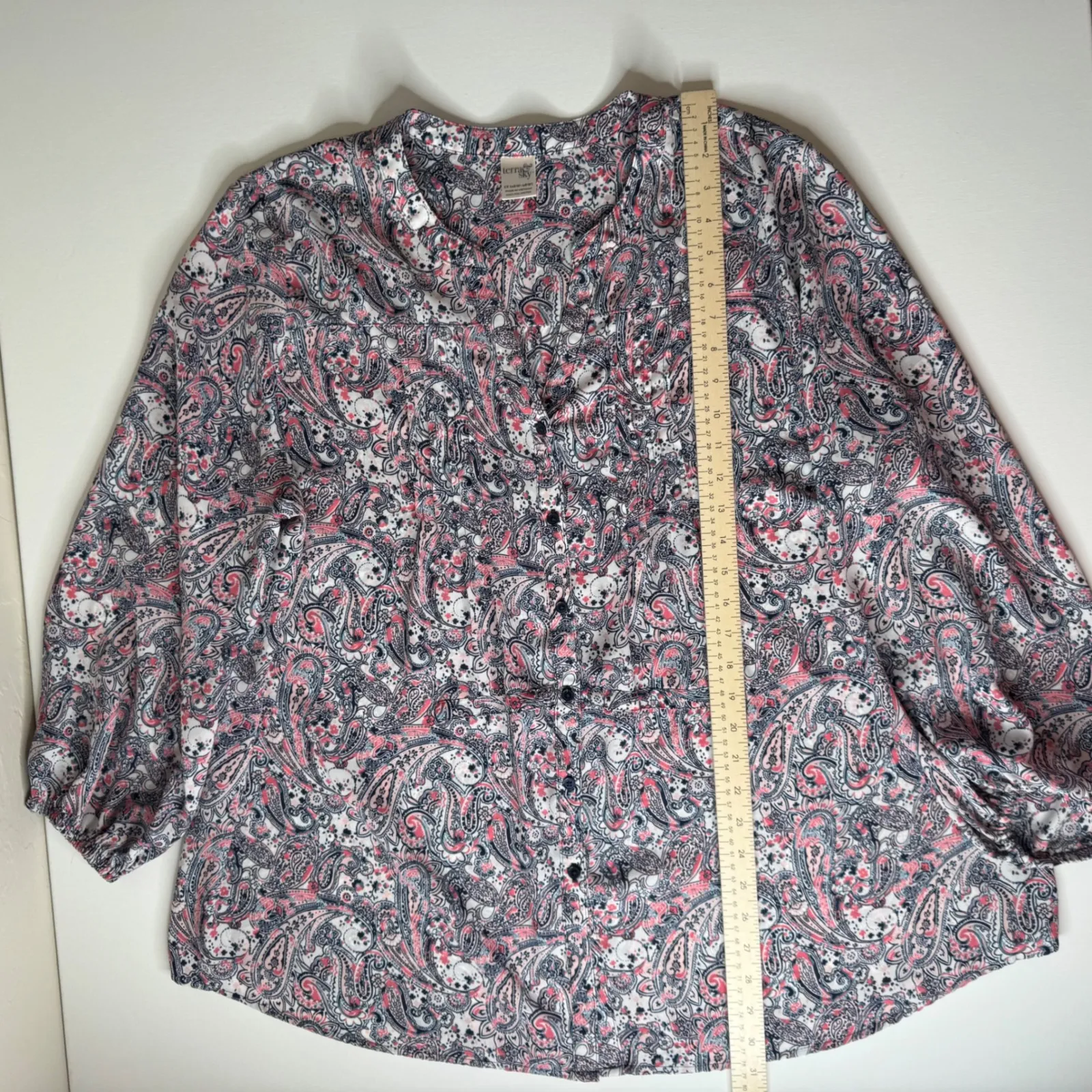 Terra & Sky Paisley Button Up Blouse Size 1X Multicolor Long Sleeve Lightweight - Image 8