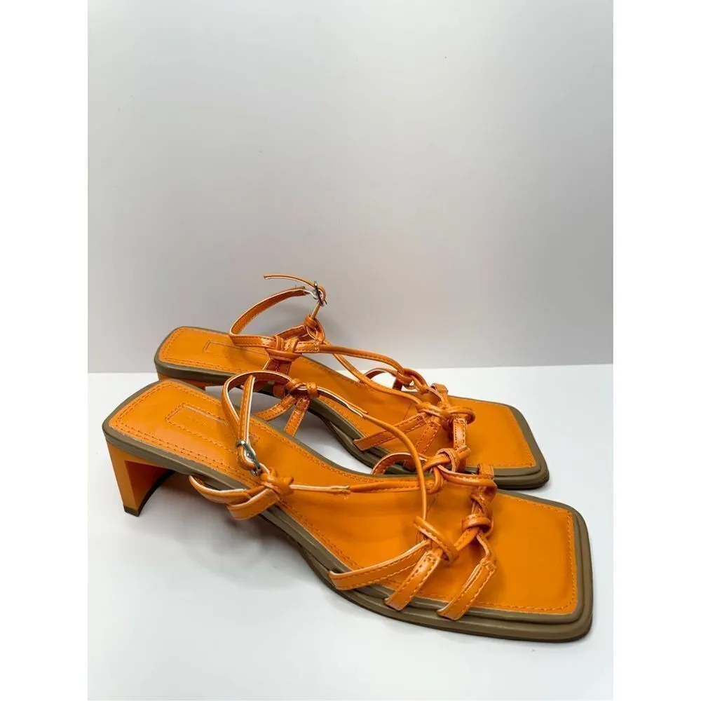 TOPSHOP Sandals Womens Size 7 Orange Nina Strippy Square Open Toe‎ Heels New - Image 3