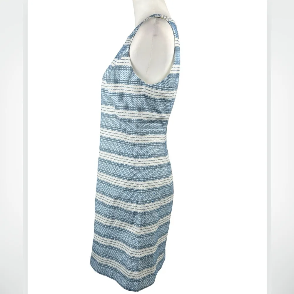 Tommy Hilfiger Blue & White Striped Stripe Textured Sleeveless Shift Dress 4 - Image 5