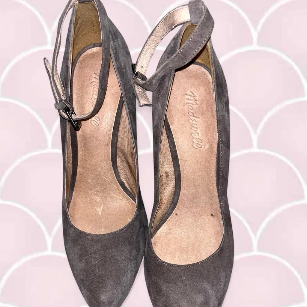 Madewell Taupe Suede Block Heel Cara pumps with ankle straps Sz 8.5 - Image 5