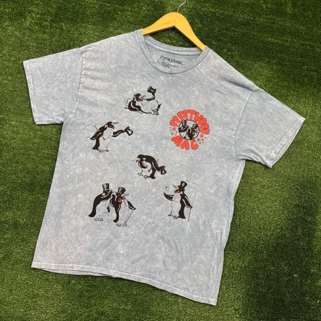 Fleetwood Mac Dapper Penguins Rock Band Mineral Wash T-Shirt Size Large - Image 2