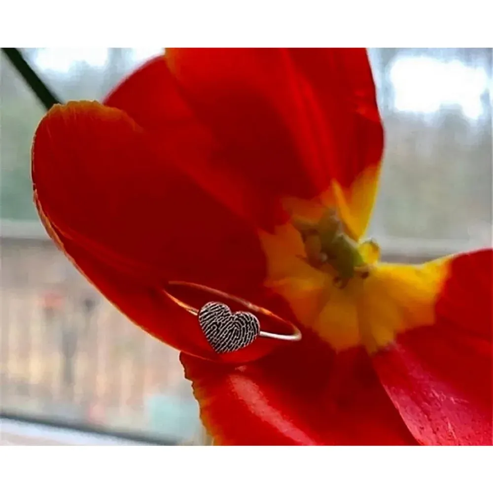 NEW Women’s Dainty‎ 925 Sterling Silver Fingerprint Heart Ring, Adjustable - Image 8