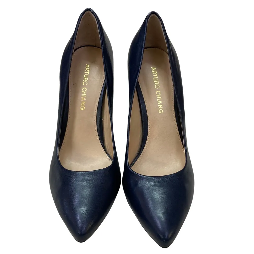 ARTURO CHIANG SHOES SZ 8 CLASSIC NAVY BLUE PUMPS HIGH HEELS 3.5" HEEL - Image 2