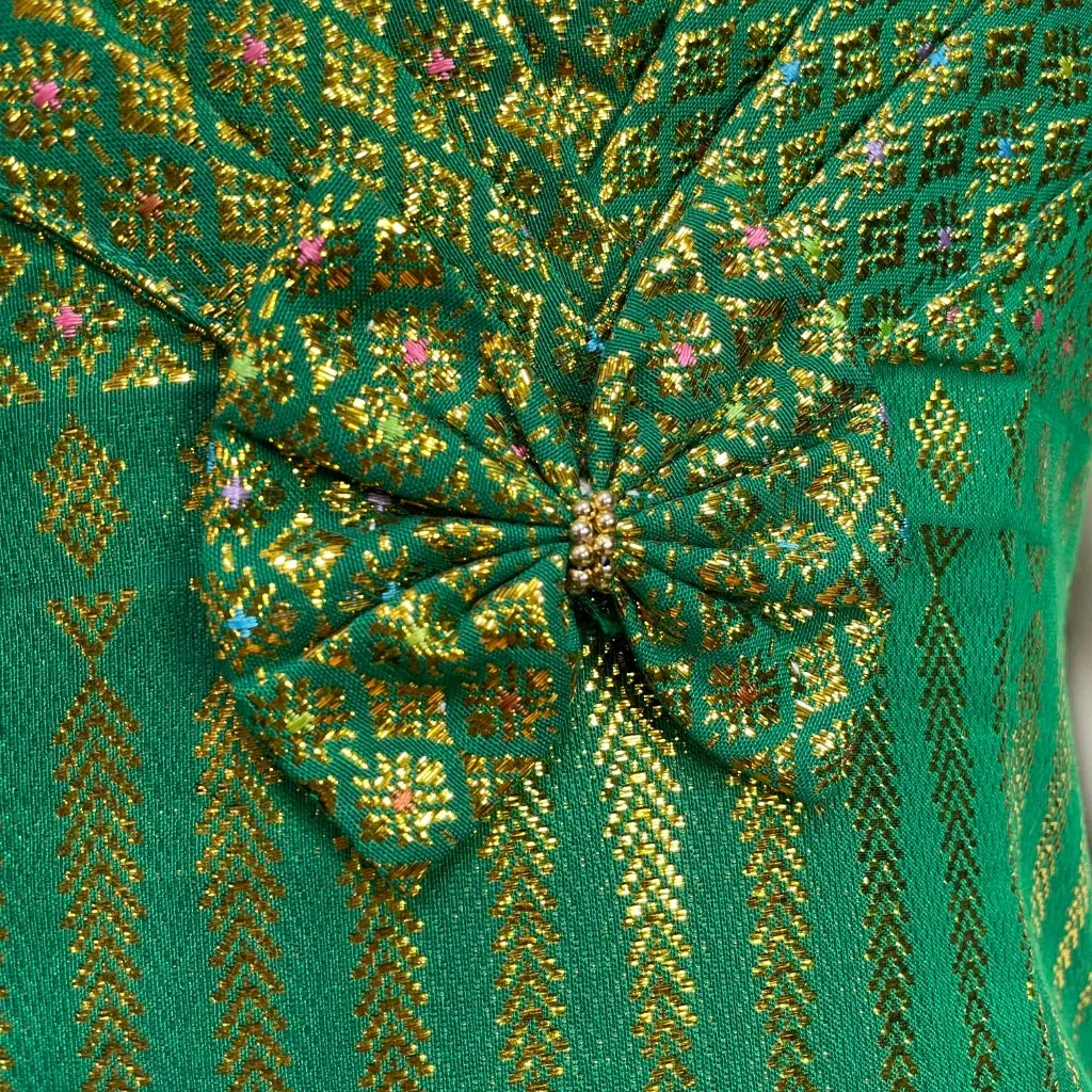 Origami Dress Formal Green Gold Mermaidcore Pointed‎ Neckline Sleeveless Women Size XXS - Image 14