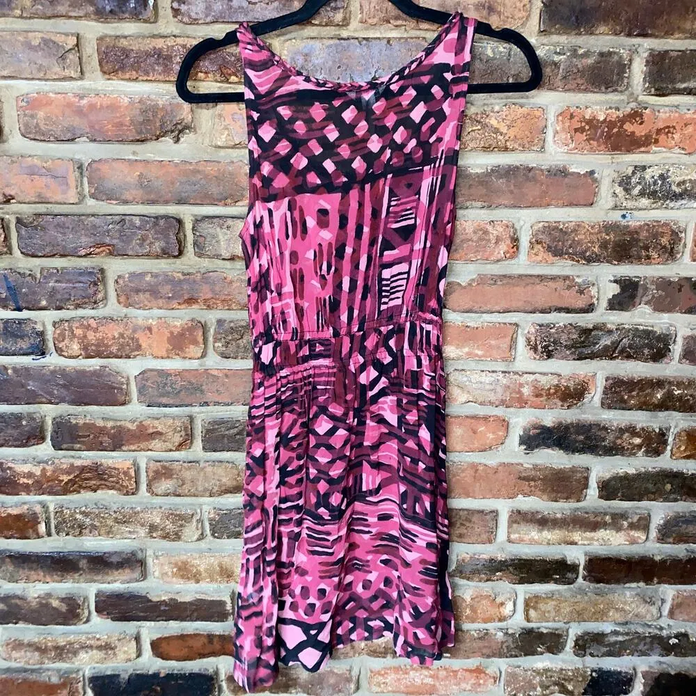 Lucky Brand Pink Black Printed Sleeveless Sheer Mini Dress Women's Size XS - Image 6