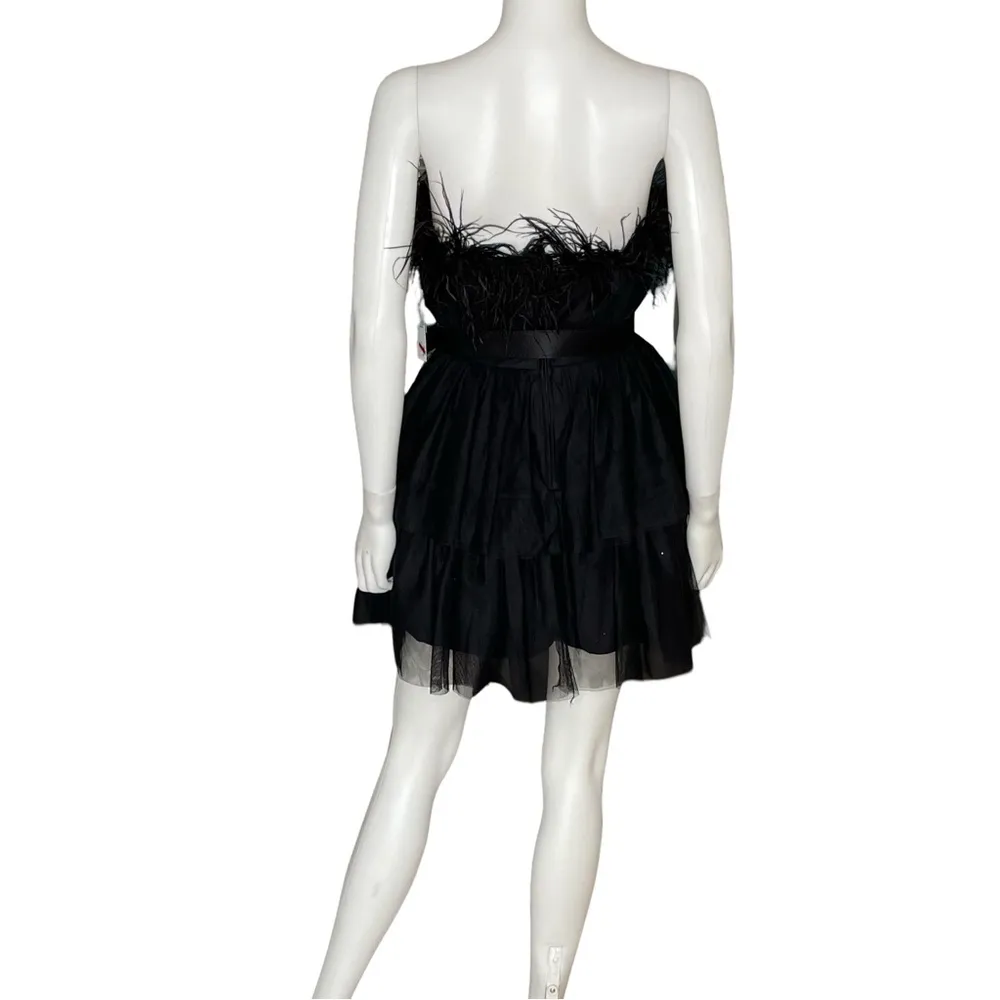 City Studios Juniors' Feather-Trim Strapless Fit & Flare Dress Black Sz 5/6 - Image 6
