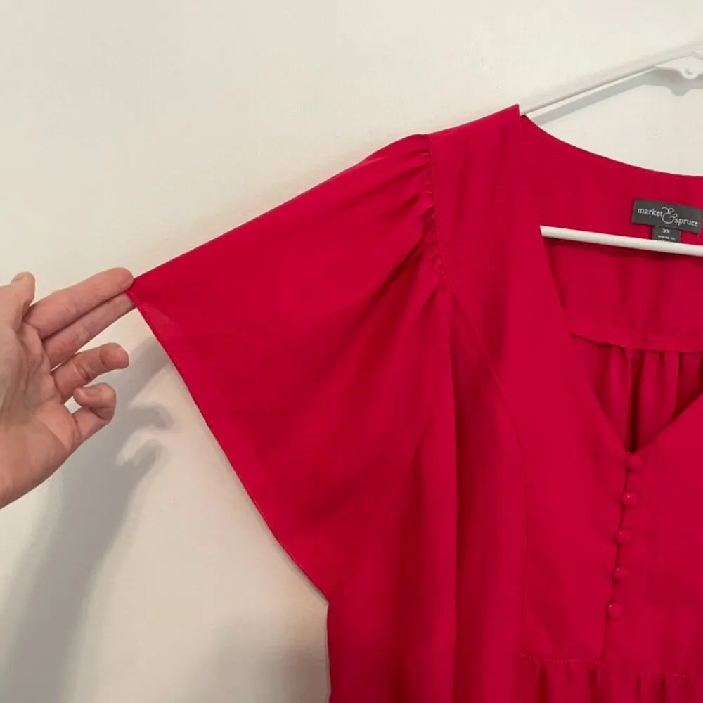MARKET & SPRUCE STITCH FIX Plus Size Cleve Flutter Sleeve Blouse Raspberry Pink - Image 6