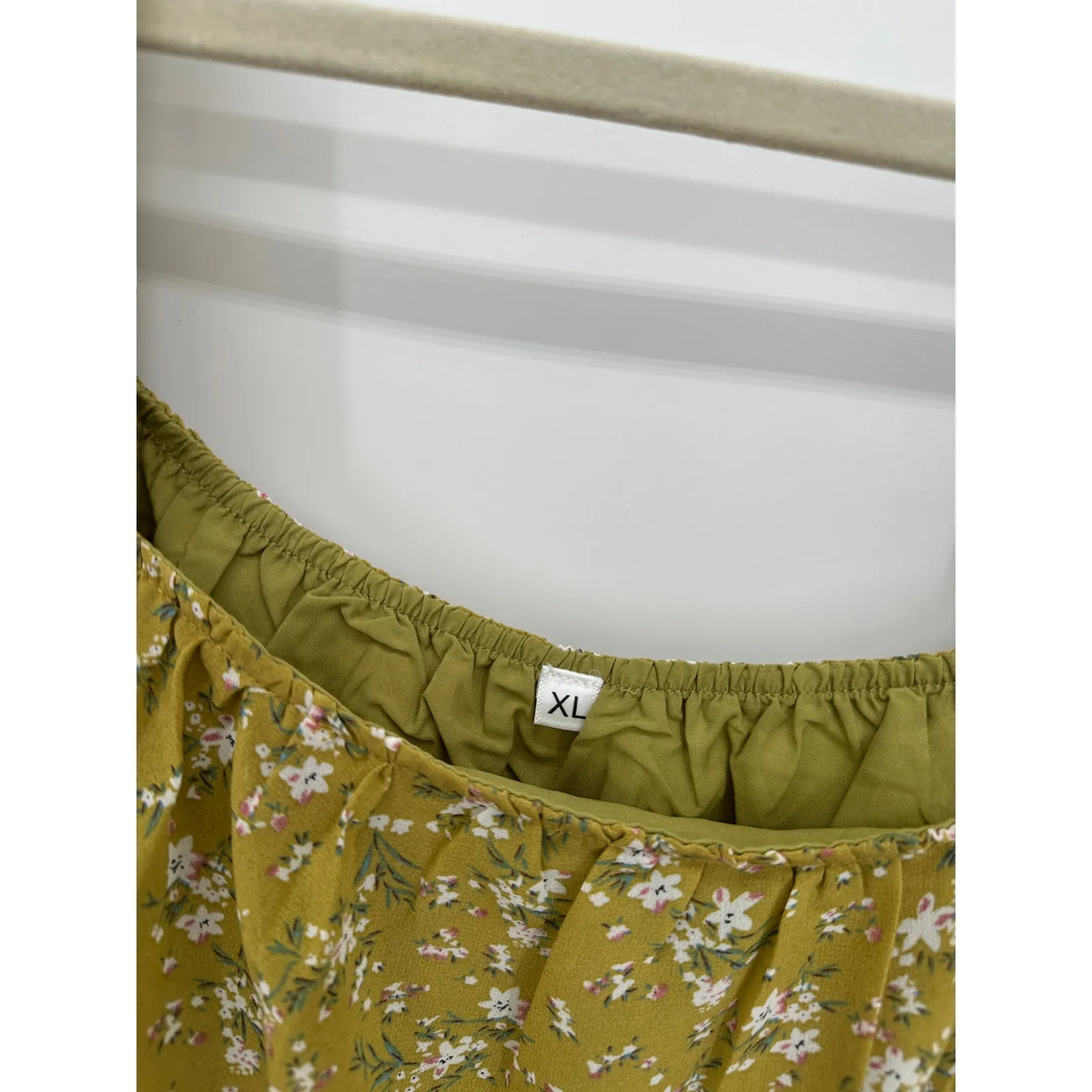 Womens Mustard Yellow Floral Babydoll Tank Top Size XL Ruffle Boho Feminine - Image 6