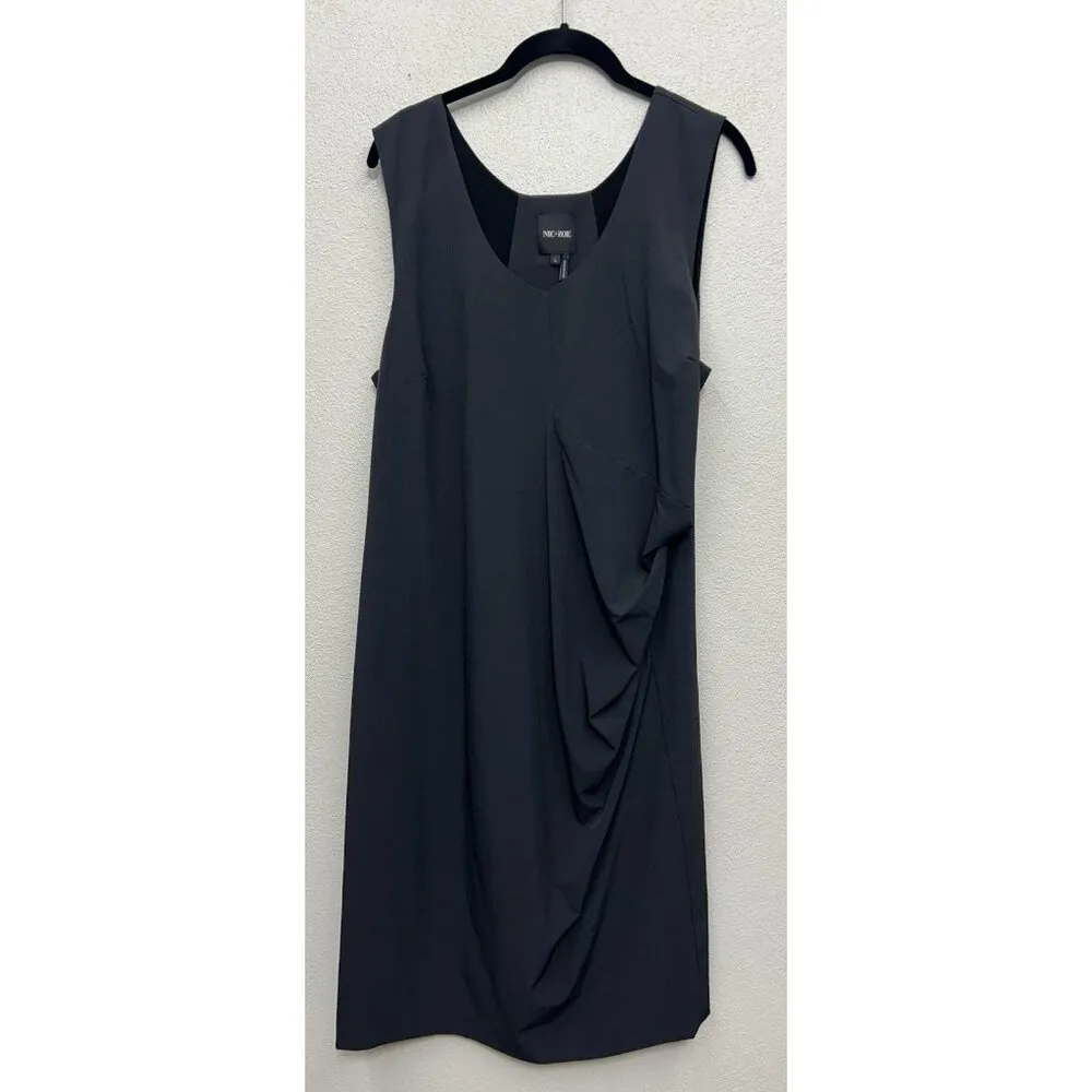 NIC + ZOE Tech Stretch Ruche Dress Size Large Black Sleeveless Athletic - Image 2