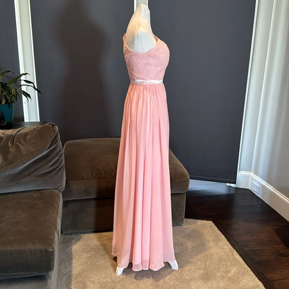 Women’s Pink One Shoulder FullLength Chiffon & Lace Bridesmaid Dress Size 0 NWT - Image 5