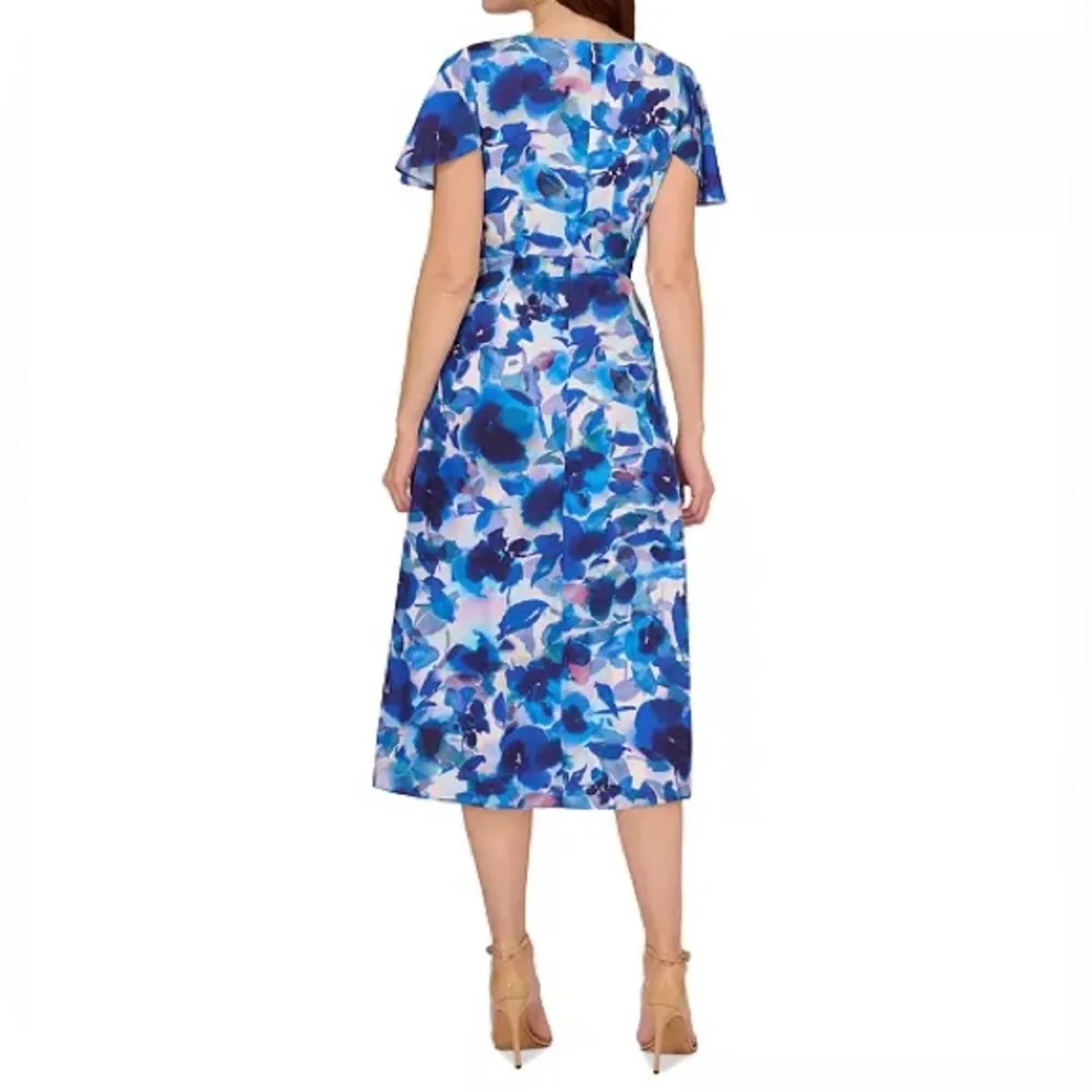 Adrianna Papell Women's Printed Chiffon Midi Dress Blue Multi Sz 4 NWT - Image 4