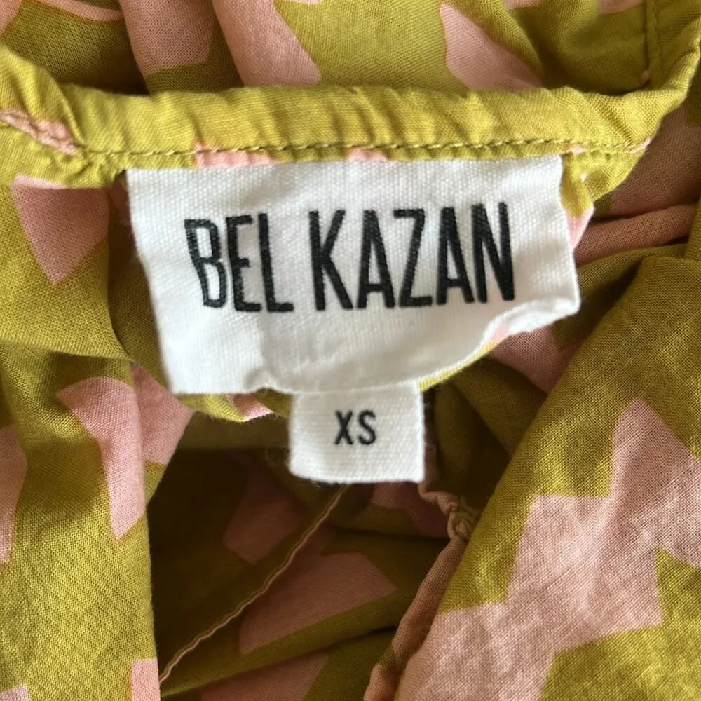 Bel Kazan Anthropologie Women’s Strapless Geometric Print Green Pink Midi Dress - Image 3