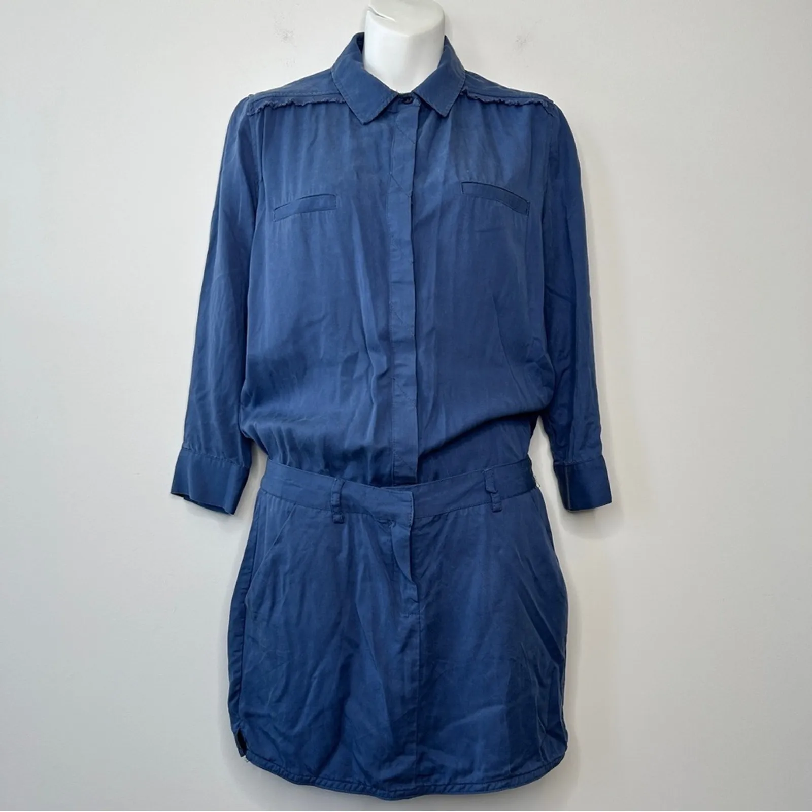 ETIENNE MARCEL Shirtdress Womens Size Small Utility French Girl Minimalist Chic Blue - Image 4