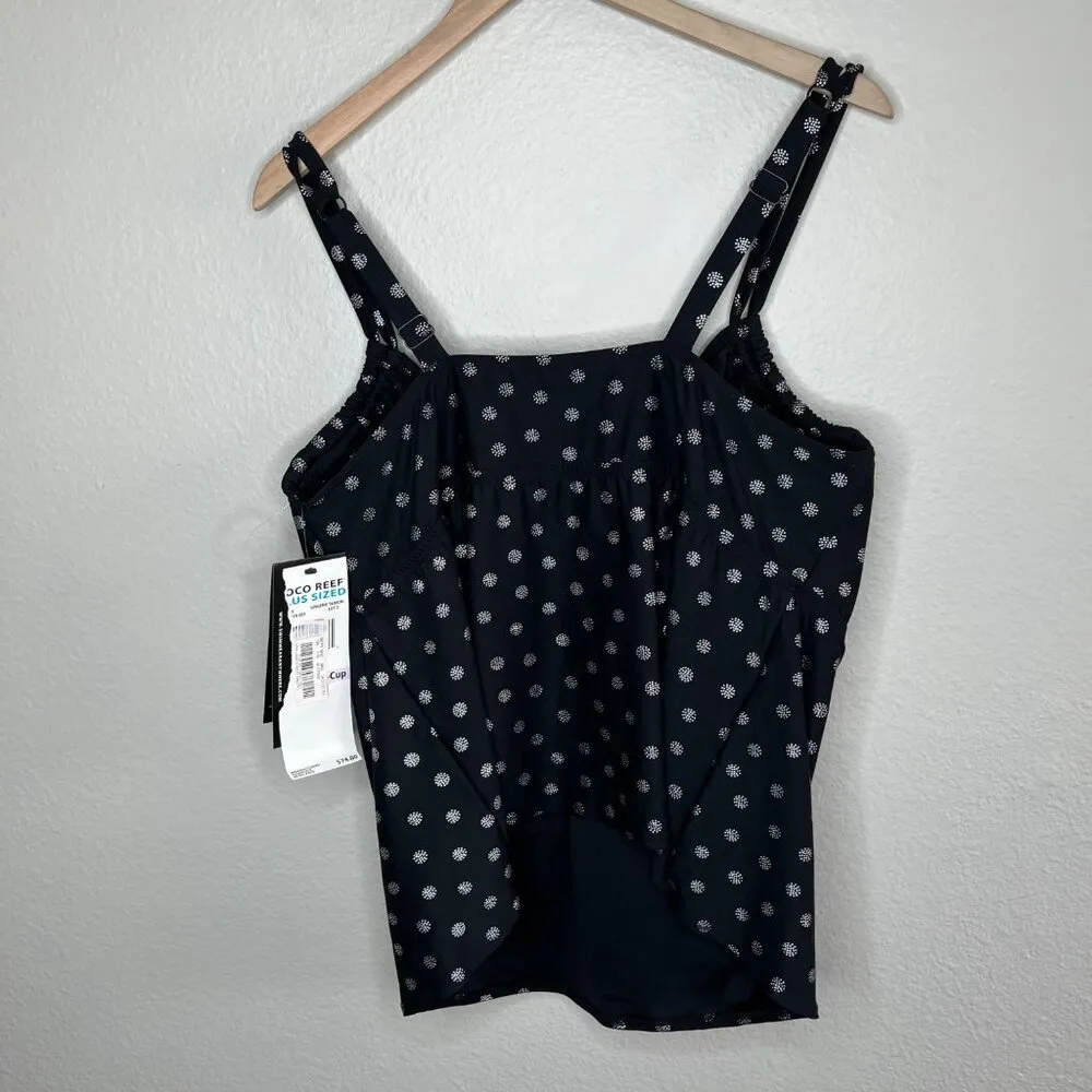 Coco Reef Womens Plus Size 22W/44DD Navy Polka Dot Tankini Top Swimsuit - Image 9