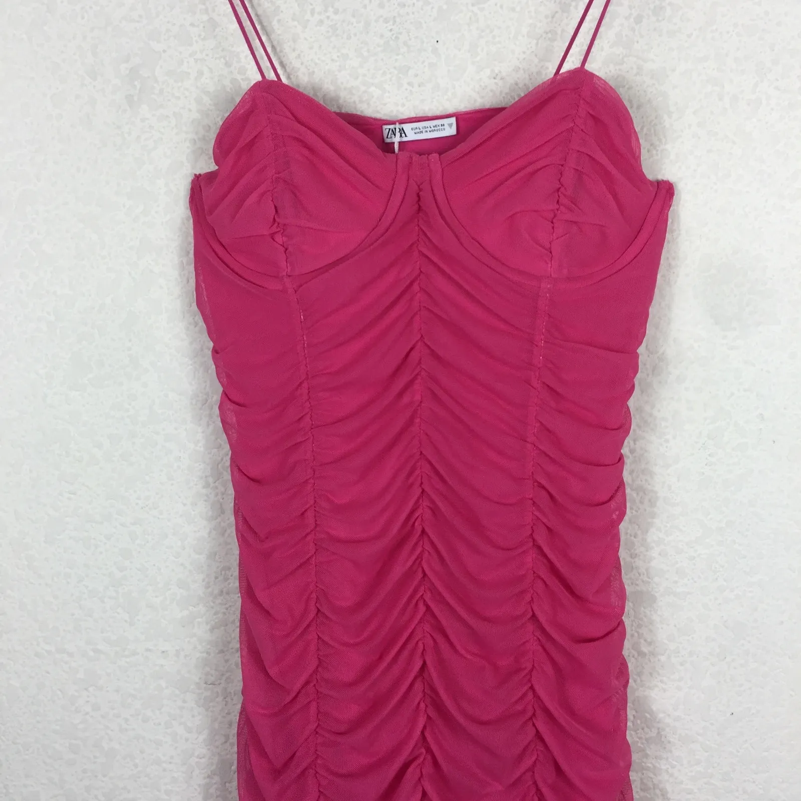 Zara Pink Ruched Mini Dress Size Large Tulle Corset Bustier Barbie Cocktail Y2K - Image 10