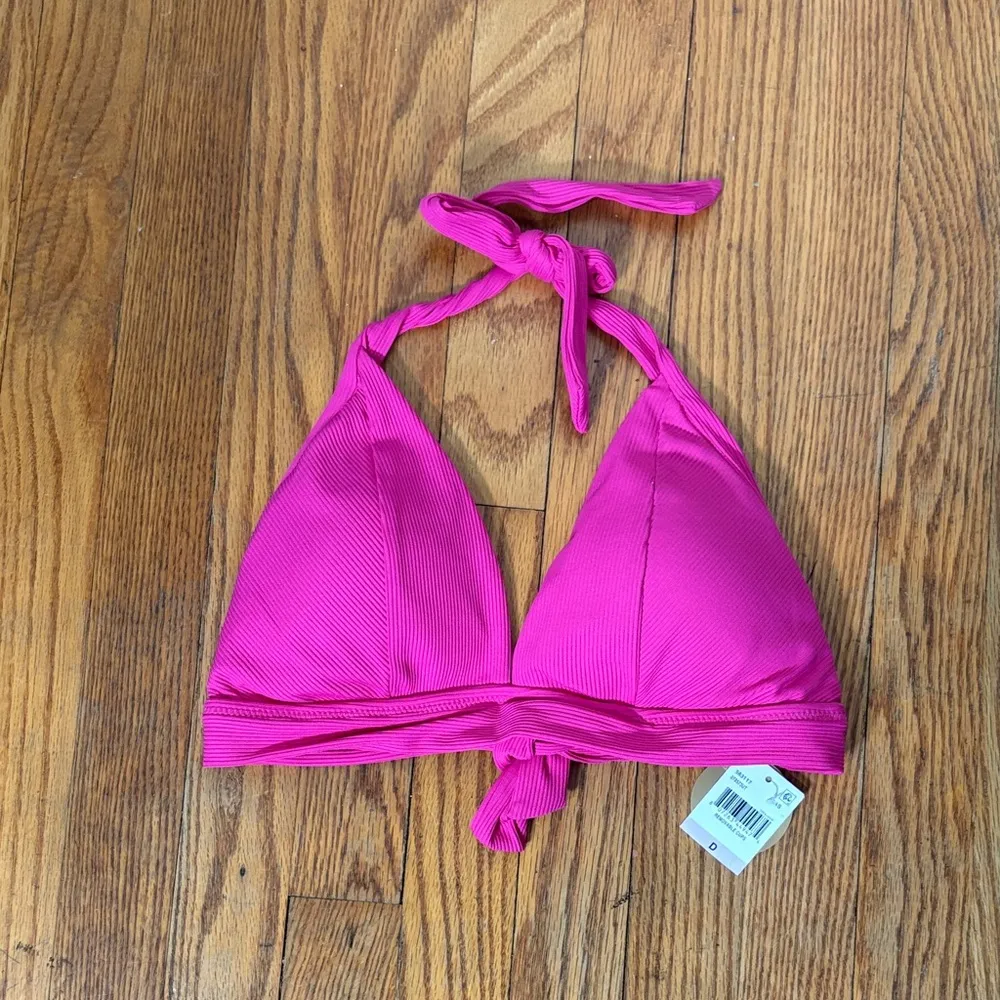 Becca by Rebecca Virtue L2052 Raspberry Ribbed Halter Bikini Top size D cup NWT - Image 2