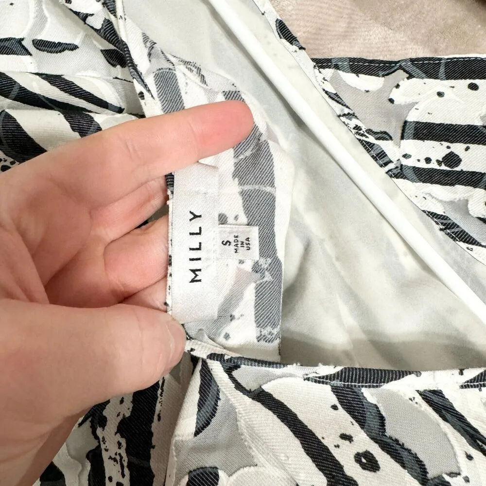 Milly Blouse Women Size Small Tie Waisted Crop Top Bell Sleeve Striped High Low - Image 3