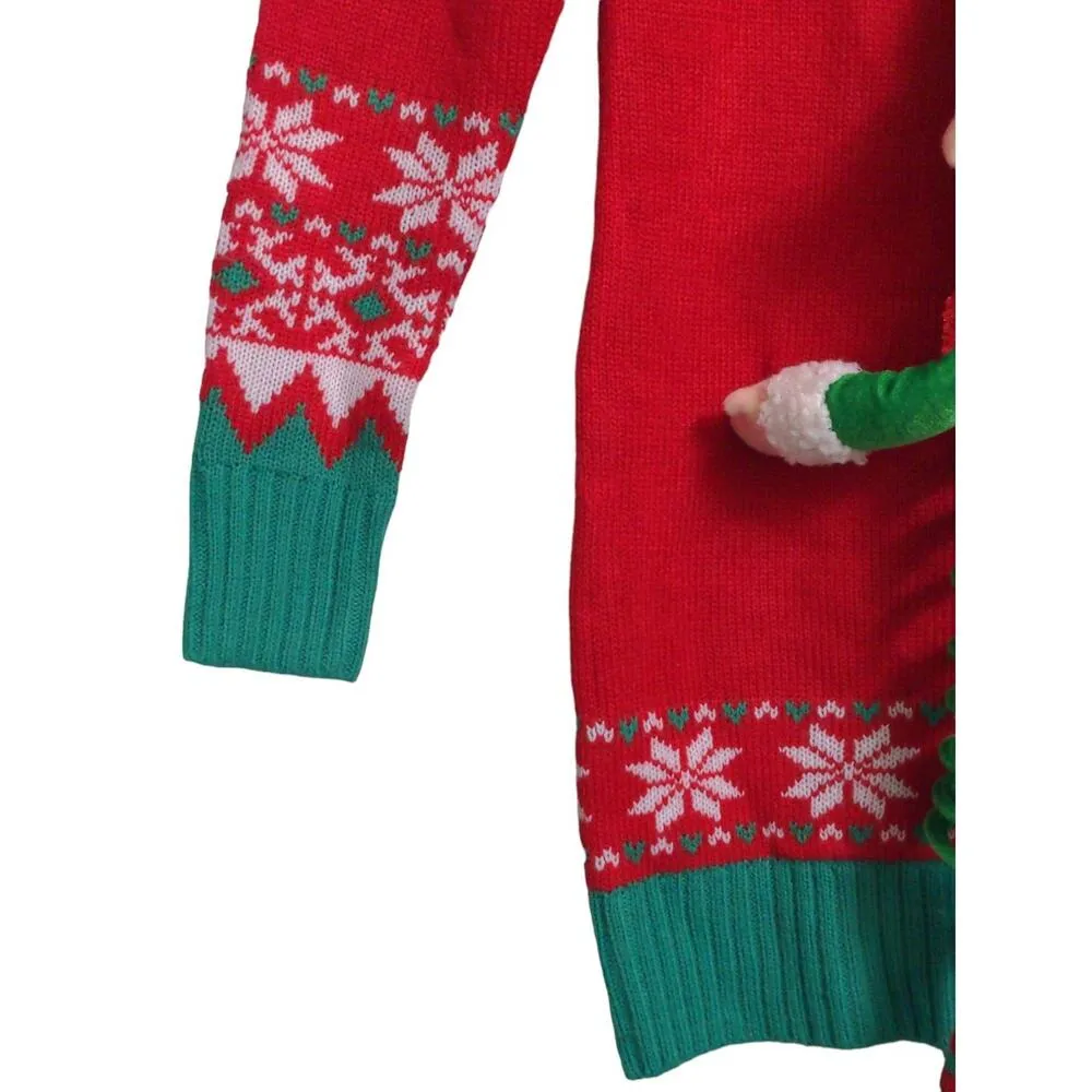 Its Our Time Pullover Sweater Women's S Red Green Elf Plush Ugly Christmas 3-D - Image 6