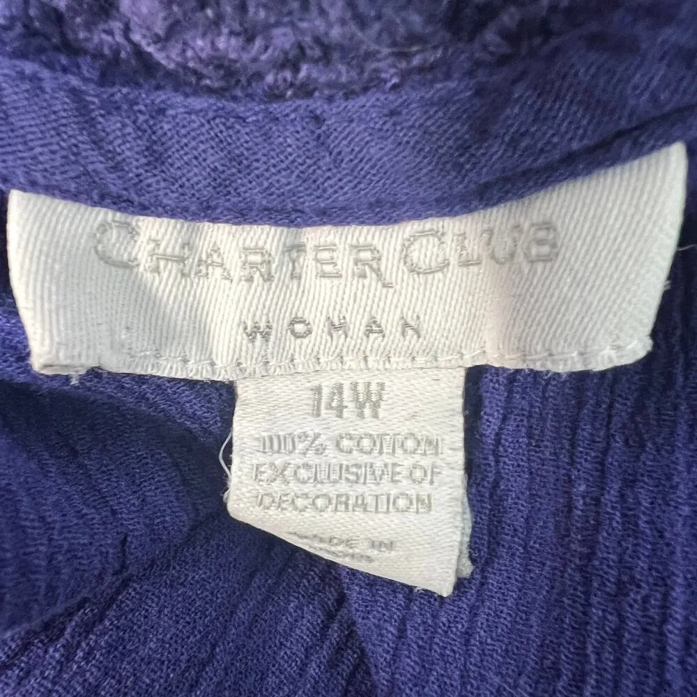 Charter Club Crochet Gauzy Cotton Cottagecore Lightweight Womens Flowy Top 14W - Image 2