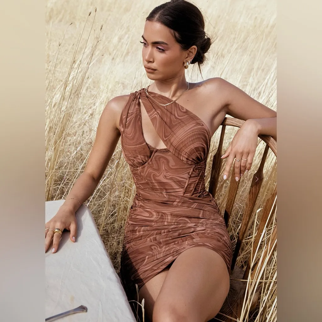 HOUSE OF CB Clementine Cutout Ruched Minidress Swirl Print Size Small CUP SZ D-E - Image 4