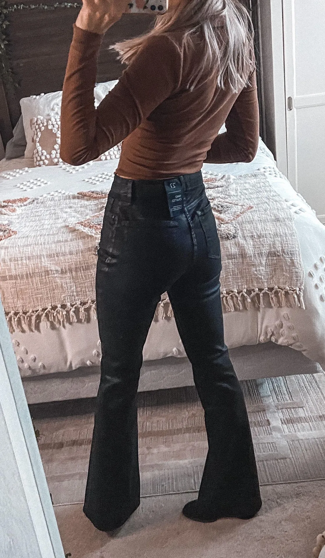 Sanctuary Slick Black High Rise Flare Bottom Jeans  - Image 3