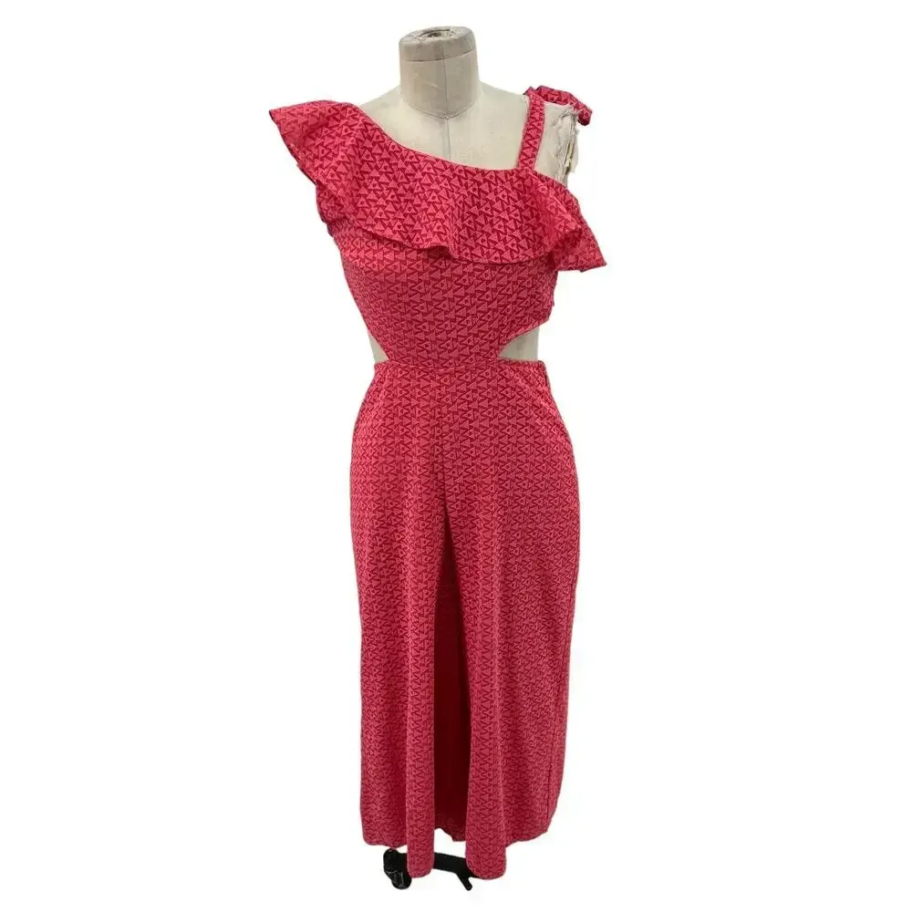 Tularosa x Revolve Belle Jumpsuit in Coral Pink One Shoulder Wide‎ Leg Medium - Image 3