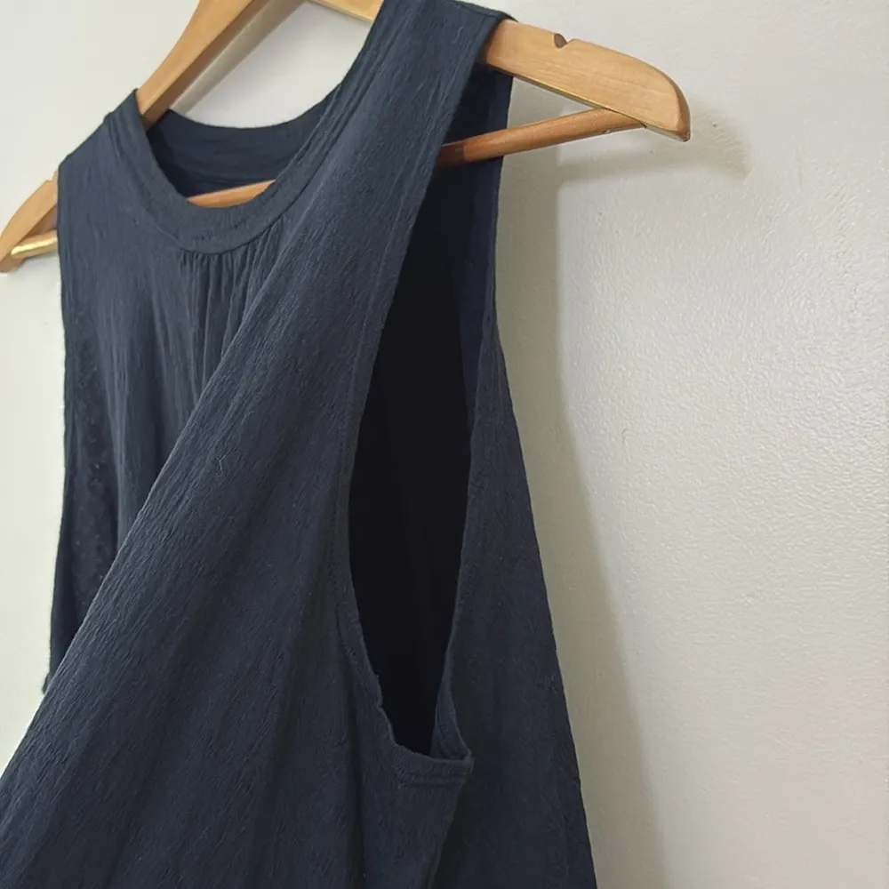 Free People Right On Time Tie Back Peplum Cotton Blend Tunic Top Black Blue M - Image 7