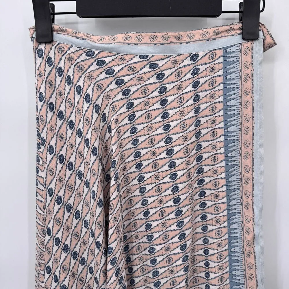 Free People Good For You Wrap Midi Skirt Women 8 Pink Blue Brown Silky Polyester - Image 3
