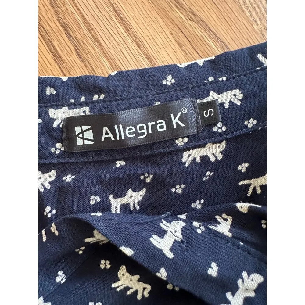 Sleeveless Allegra K Cat Print Navy Dress Small Goth Edgy Girly Artsy Quirky - Image 6