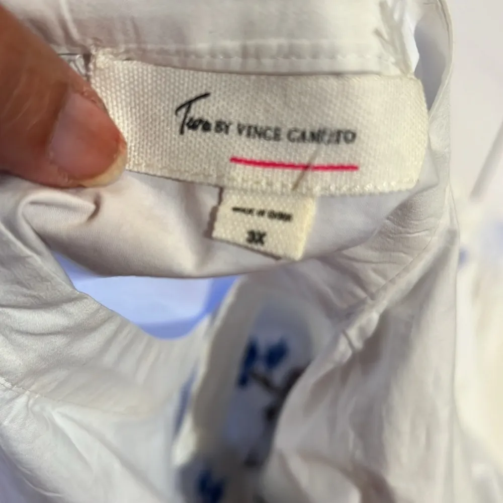 Two by Vince Camuto Long Sleeve Embroidered Bubble Sleeve Button Down Shirt 3X White Size undefined - Image 8