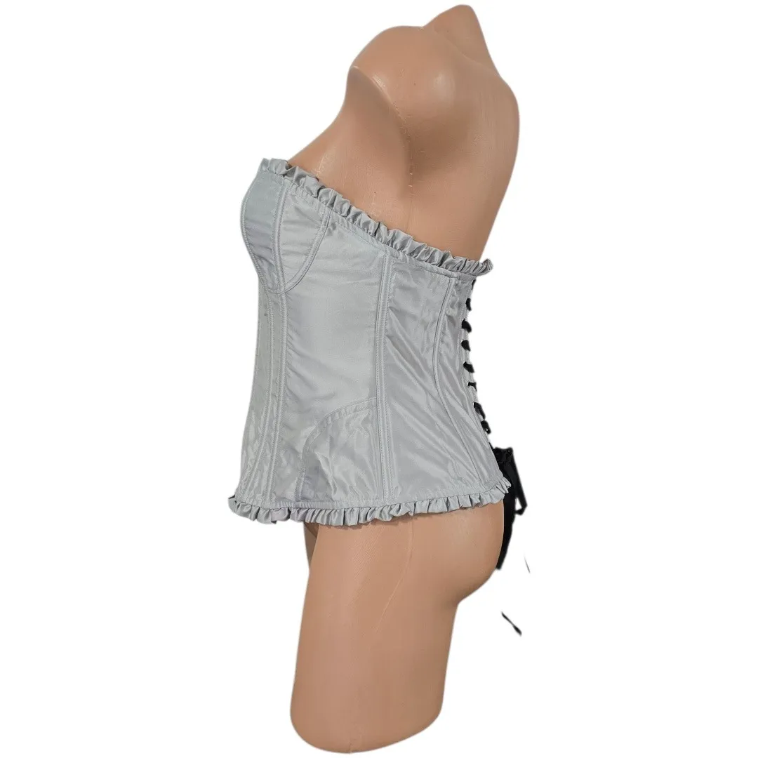 Victorias Secret Sexy Little Things Y2K Silver Ruffle Corset Bustier L Romantic - Image 3