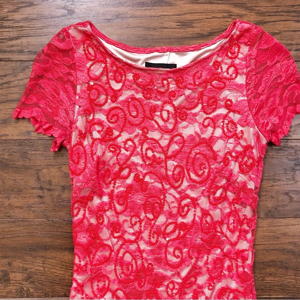 Alexia Admor • coral lace sheath dress fitted bodycon sequin stretch cap sleeve - Image 2